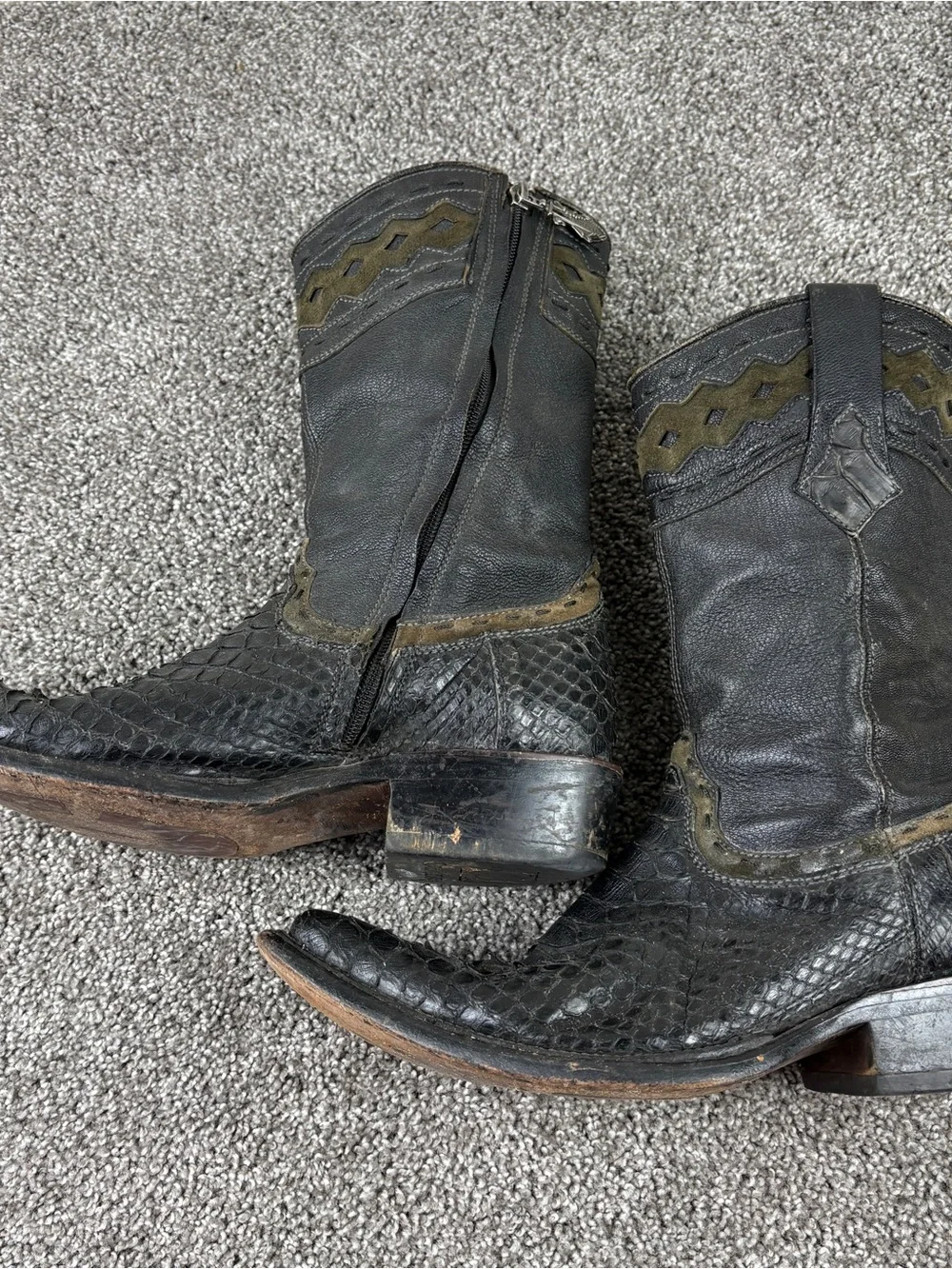 Cuadra Black Python And Leather Cowboy Boots Zipper Preowned 7.5 Men’s